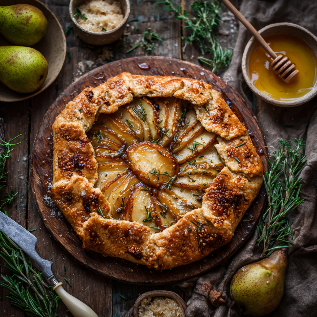 Brown Butter Pear Galette with Rosemary Honey Glaze