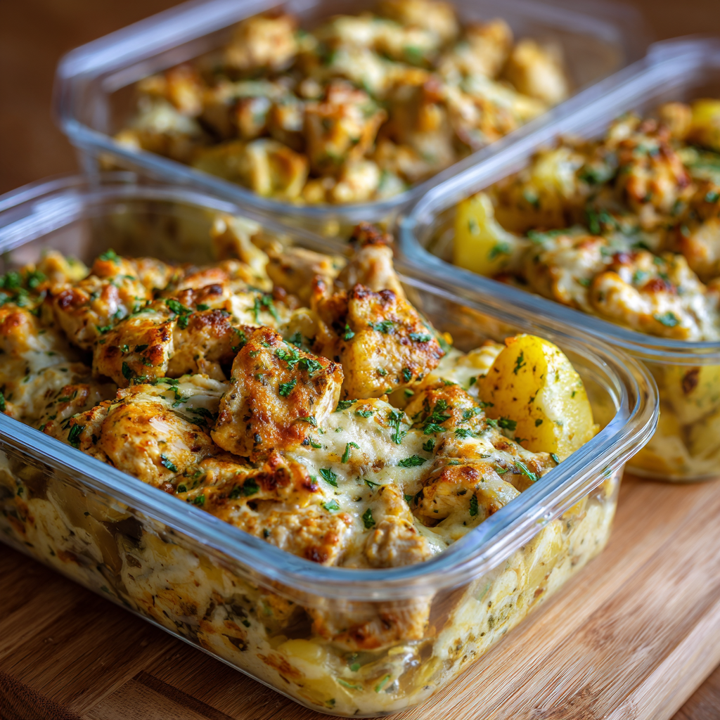 High-Protein Creamy Garlic Cheesy Chicken & Potatoes