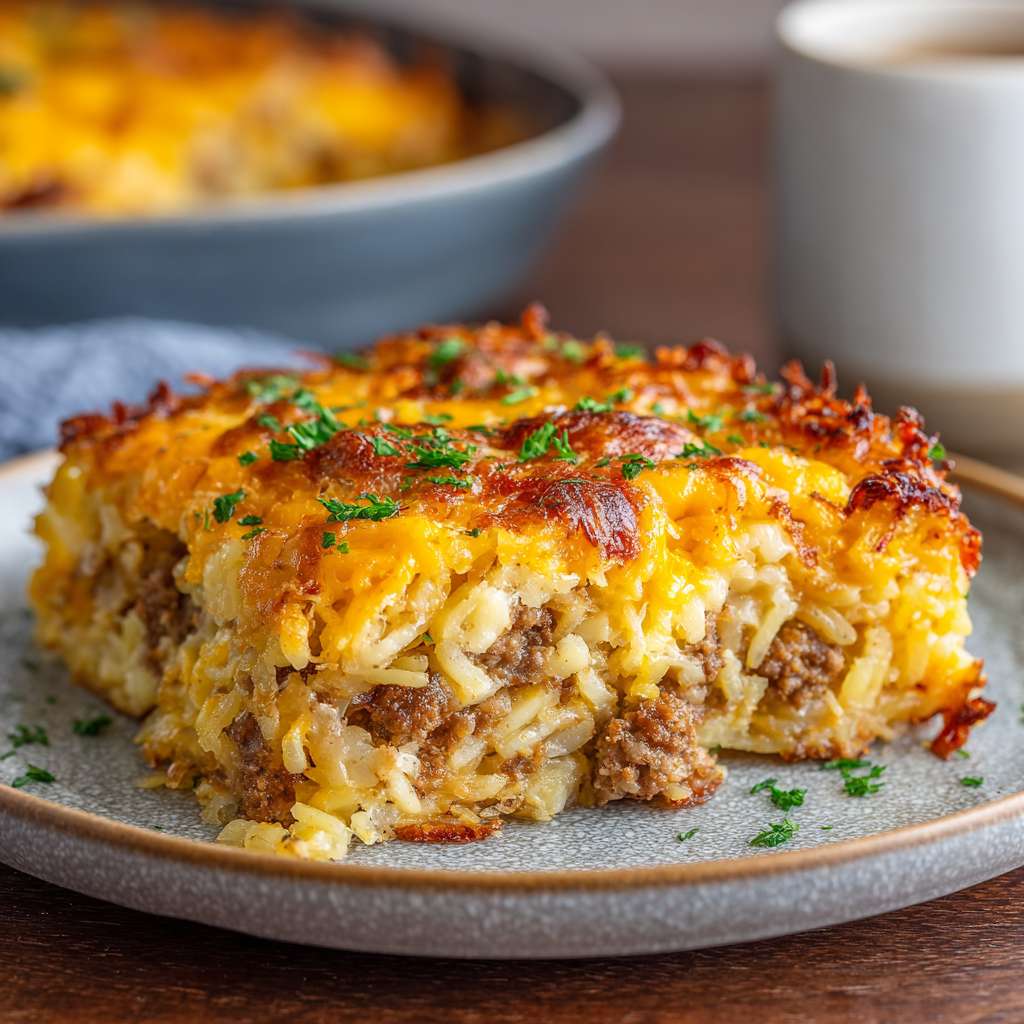 Overnight Cheesy Sausage & Hashbrown Breakfast Casserole