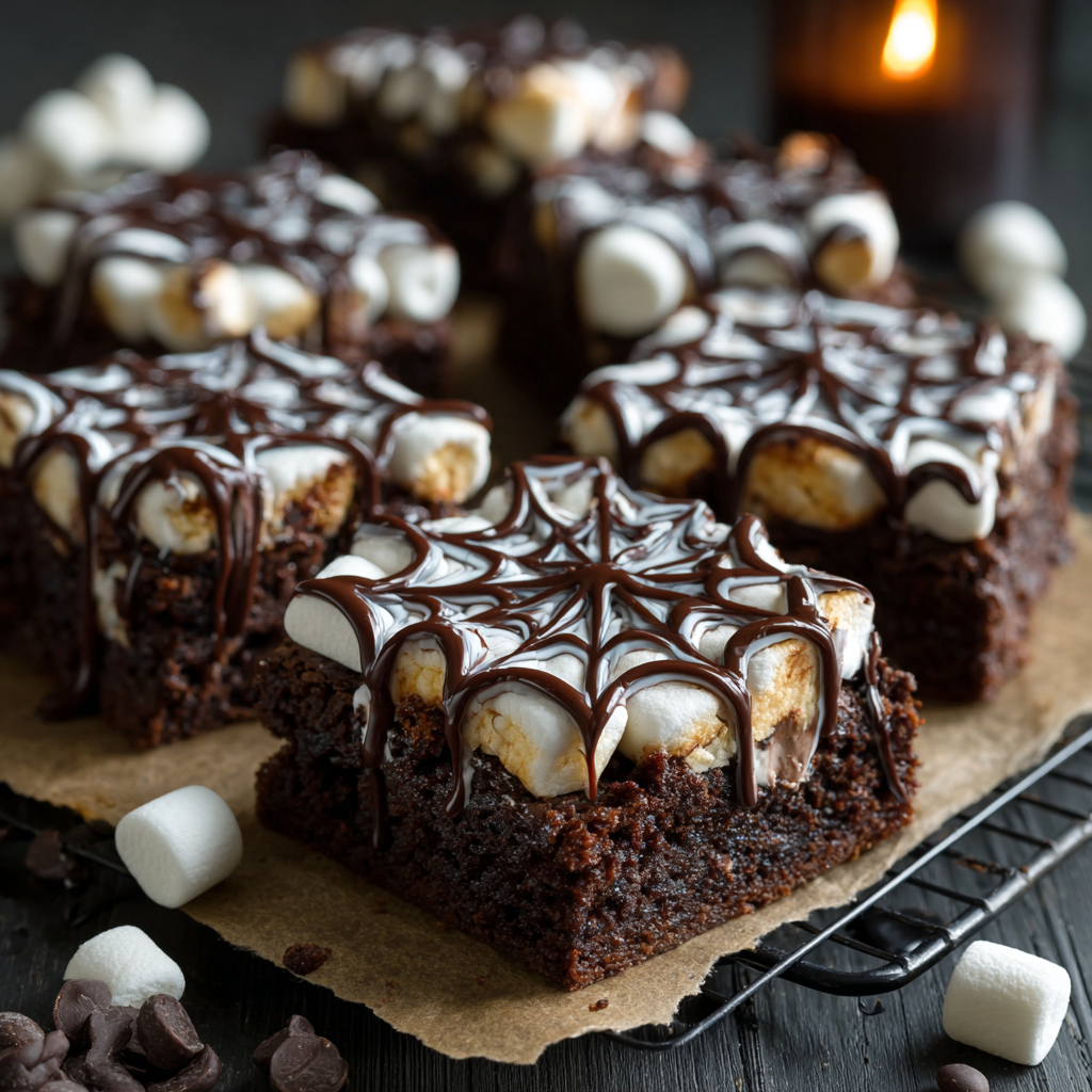 SPIDER WEB BROWNIES WITH MARSHMALLOWS