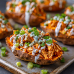 Buffalo Chicken Stuffed Sweet Potatoes