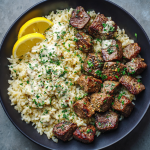 Creamy Garlic Butter Steak Bites with Tuscan Parmesan Rice