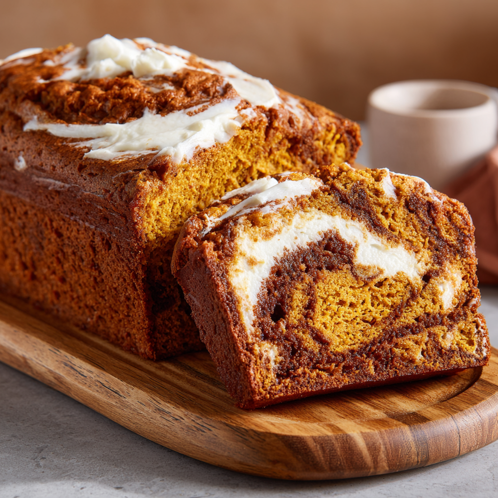 Pumpkin Bread with Cream Cheese Swirl