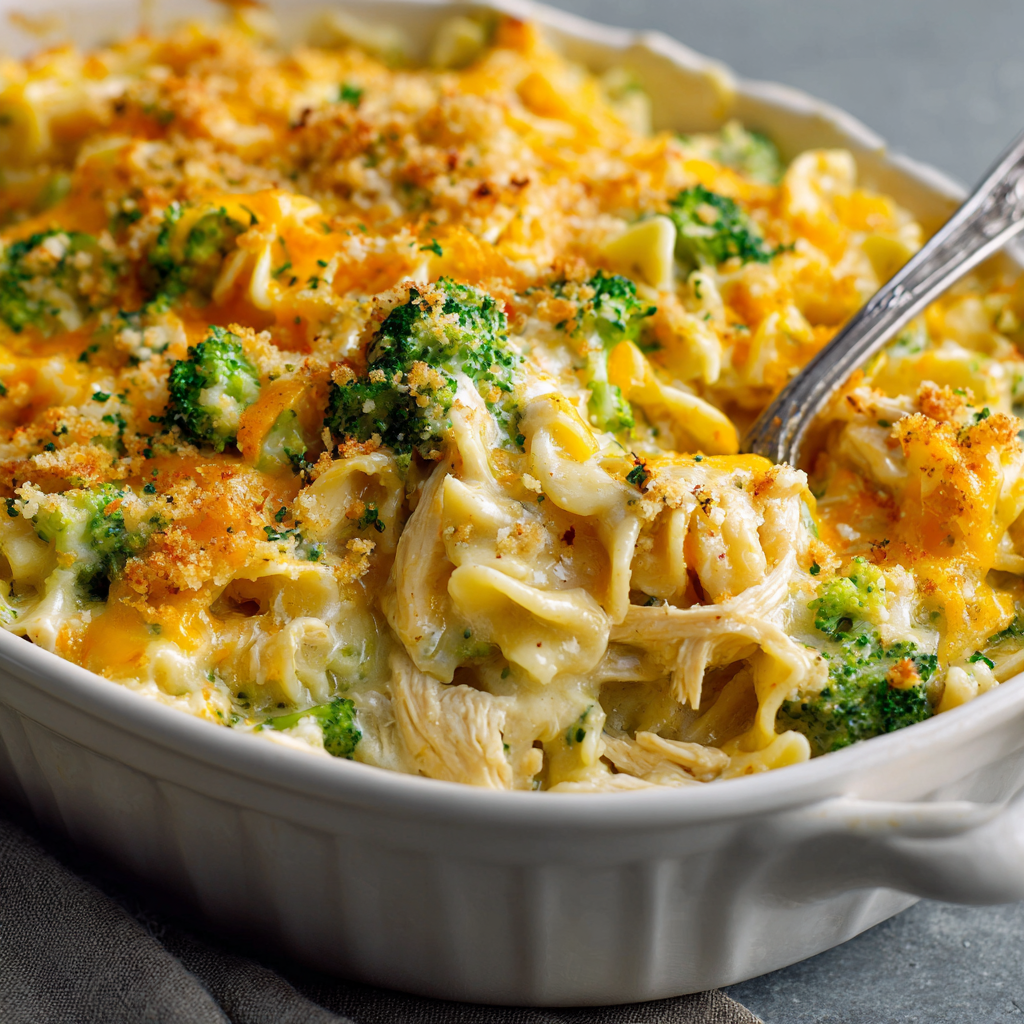 Broccoli Cheddar Chicken and Noodle Casserole