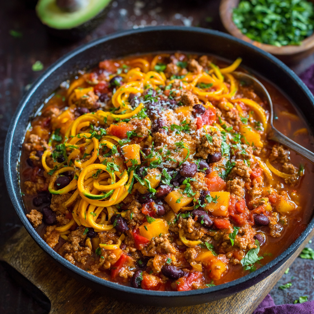 Turkey Chili with Butternut Squash Noodles