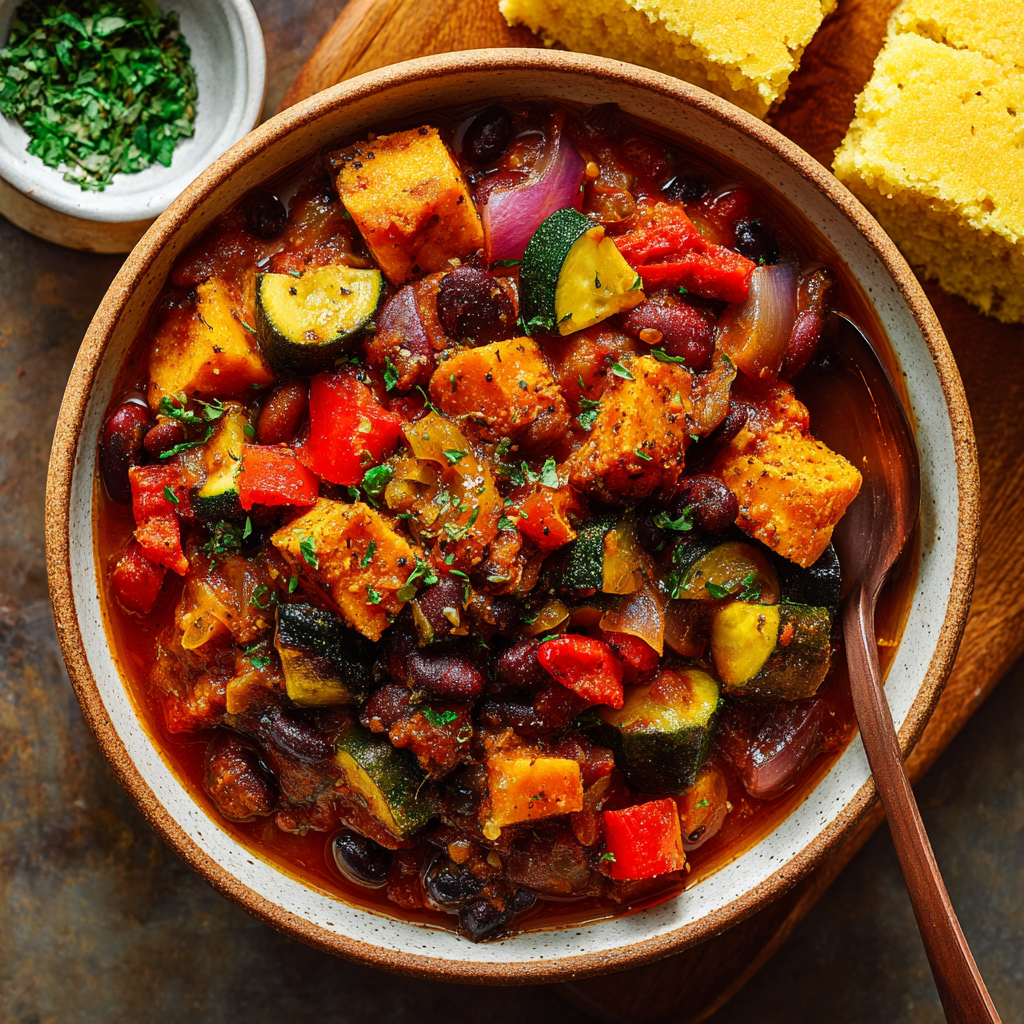 Roasted Vegetable Chili with Cornbread