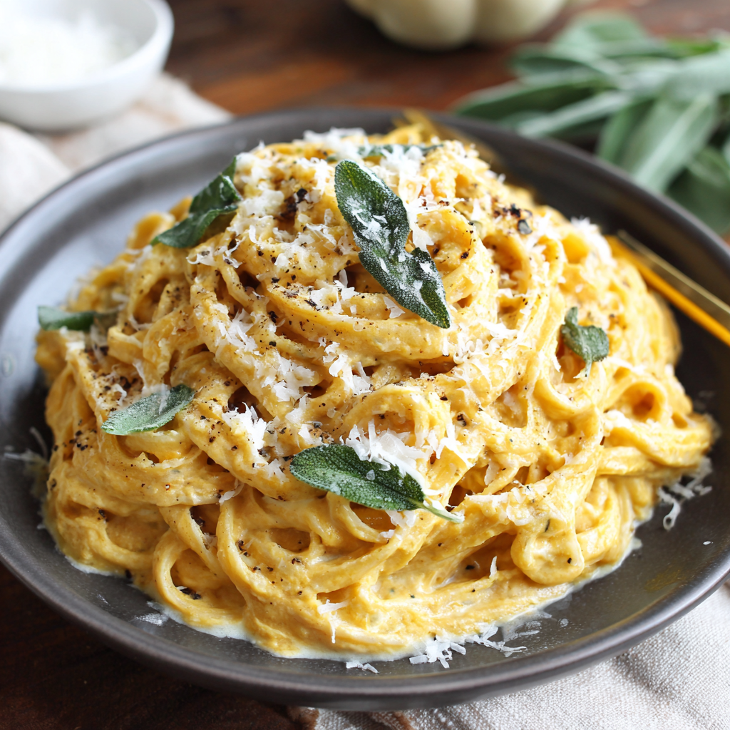 Pumpkin Alfredo Pasta with Sage