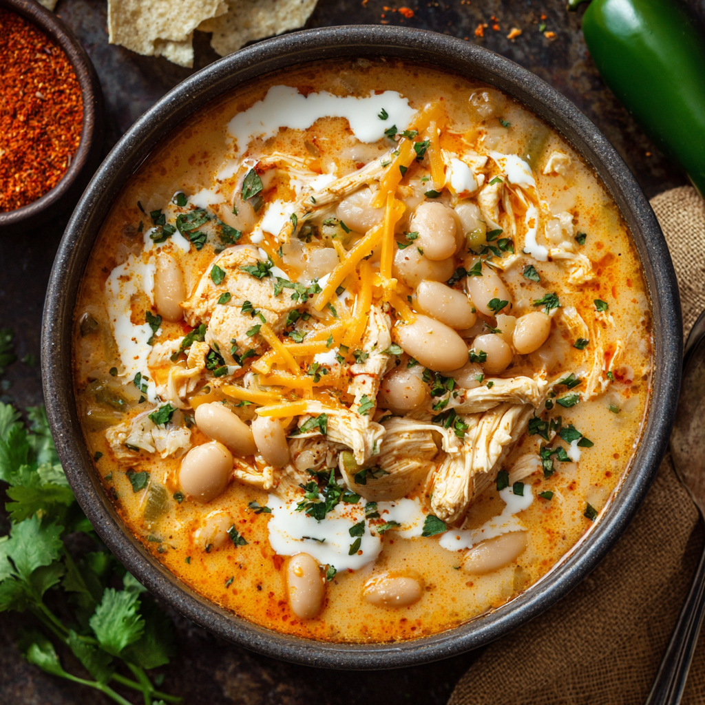 Spicy Buffalo White Chicken Chili