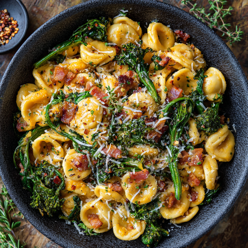 Orecchiette with Pumpkin, Pancetta & Broccoli Rabe