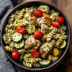 Creamy Pesto Chicken & Roasted Veggie Pasta