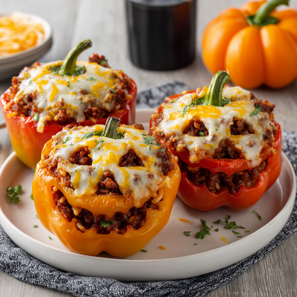 Jack-O’-Lantern Stuffed Peppers