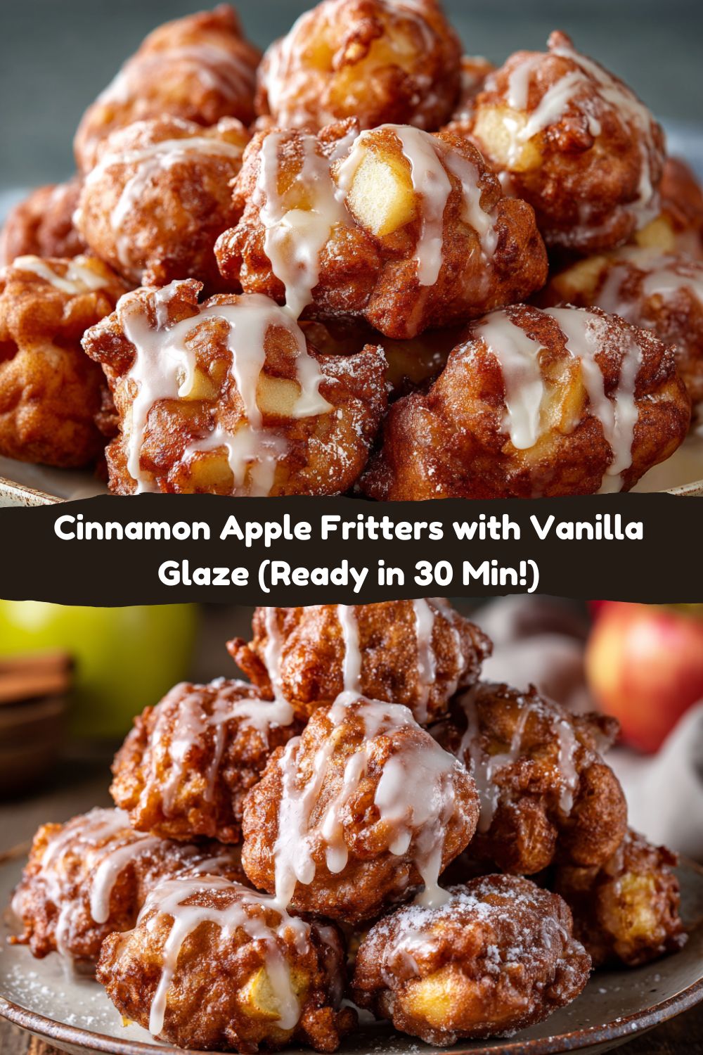 Cinnamon Apple Fritters with Vanilla Glaze