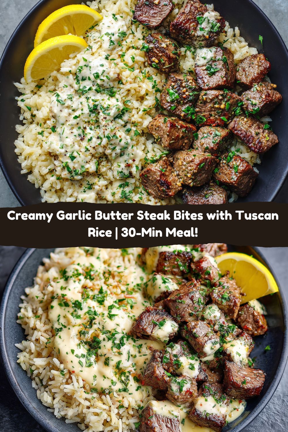 Creamy Garlic Butter Steak Bites with Tuscan Parmesan Rice