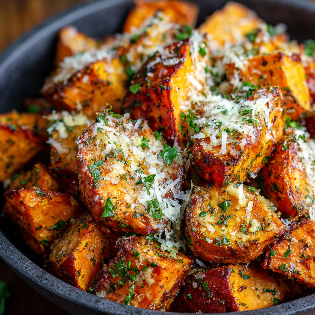Garlic Parmesan Roasted Sweet Potatoes