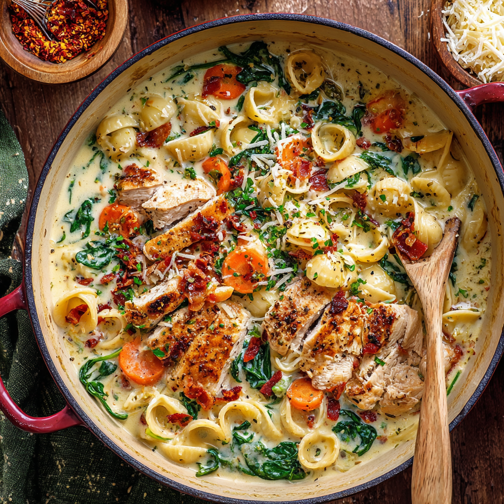Creamy Tuscan Chicken Pasta Soup