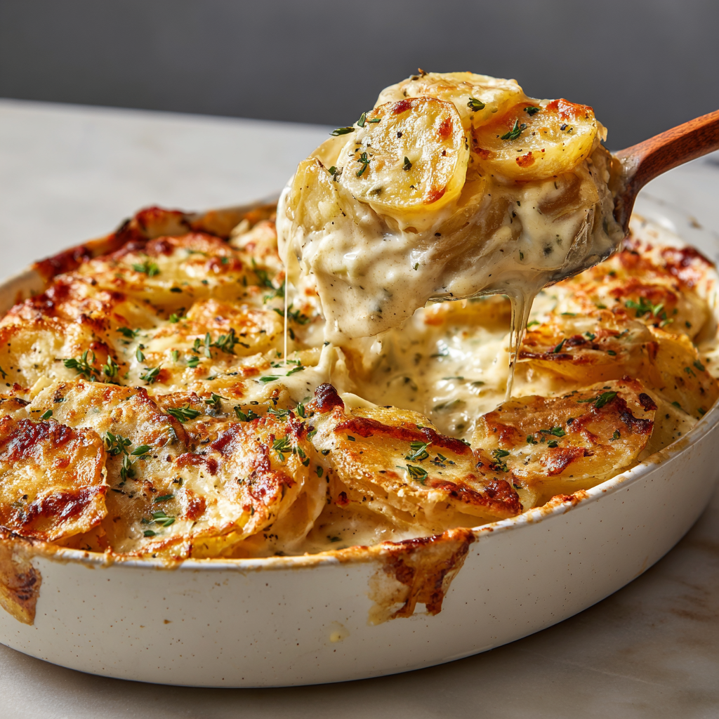 Creamy Garlic Cheese Potato Bake
