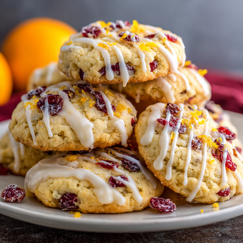 Orange Cranberry Cookies with Orange Glaze