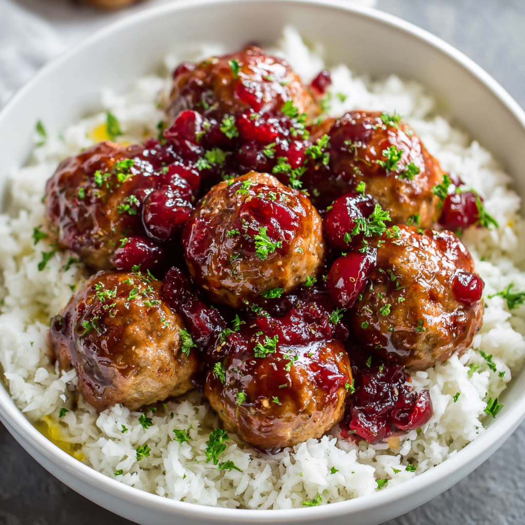 Cranberry Meatballs with Rice