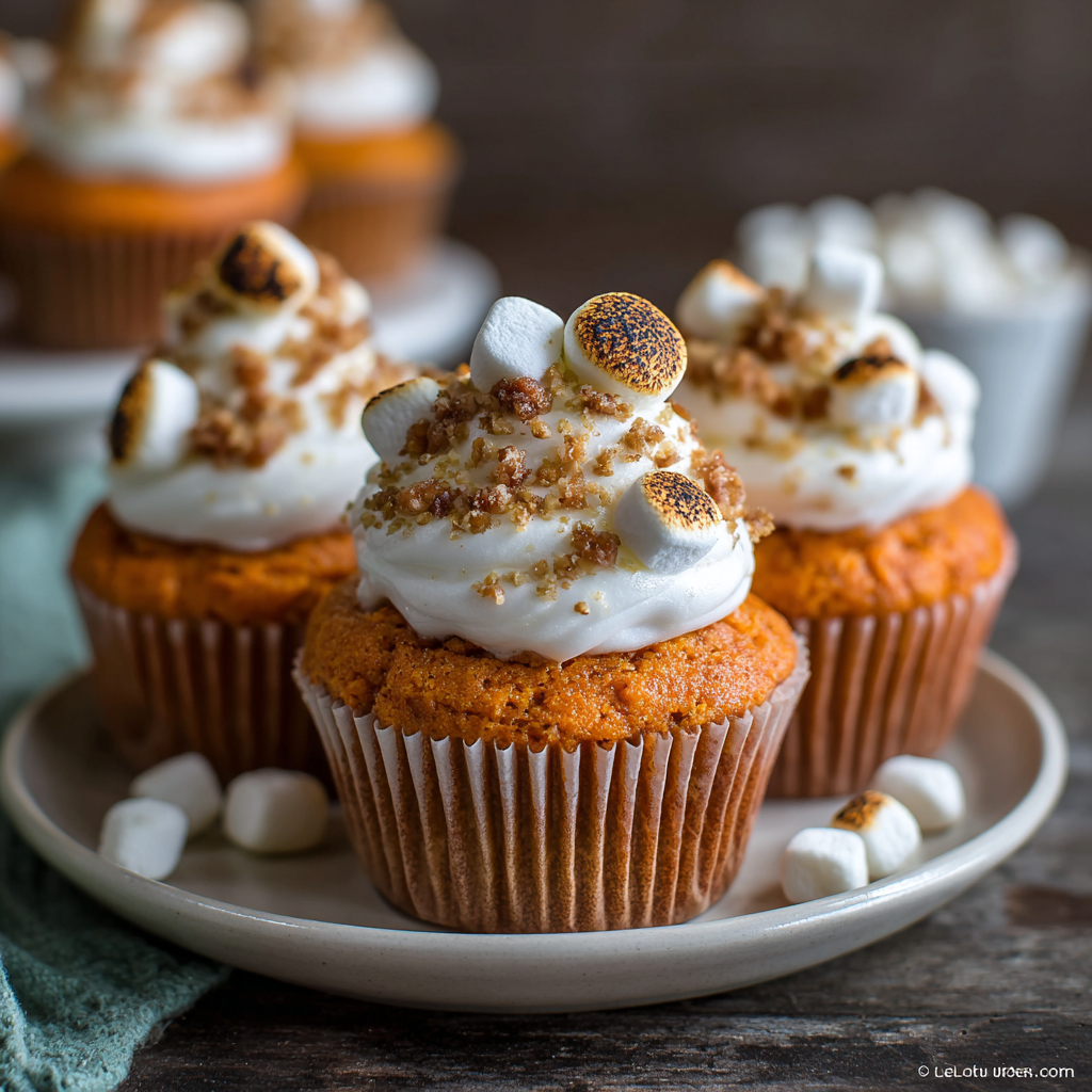Sweet Potato Cupcakes with Toasted Marshmallow Topping