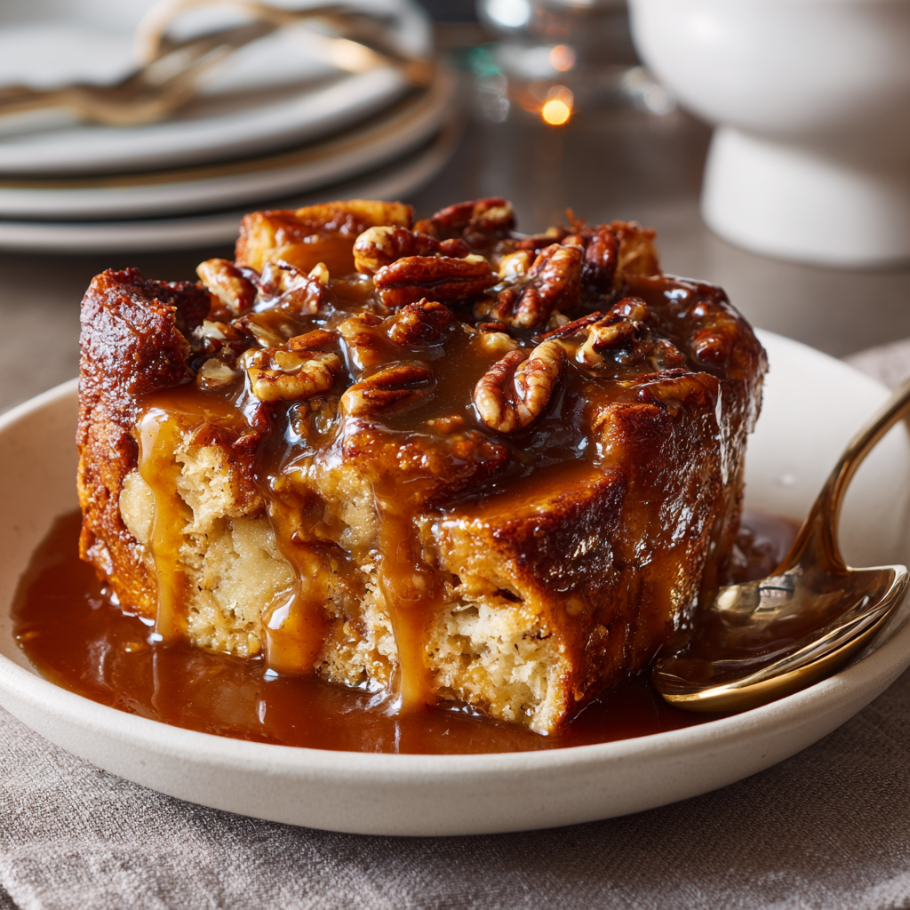 Bread Pudding with Pecan Caramel Sauce