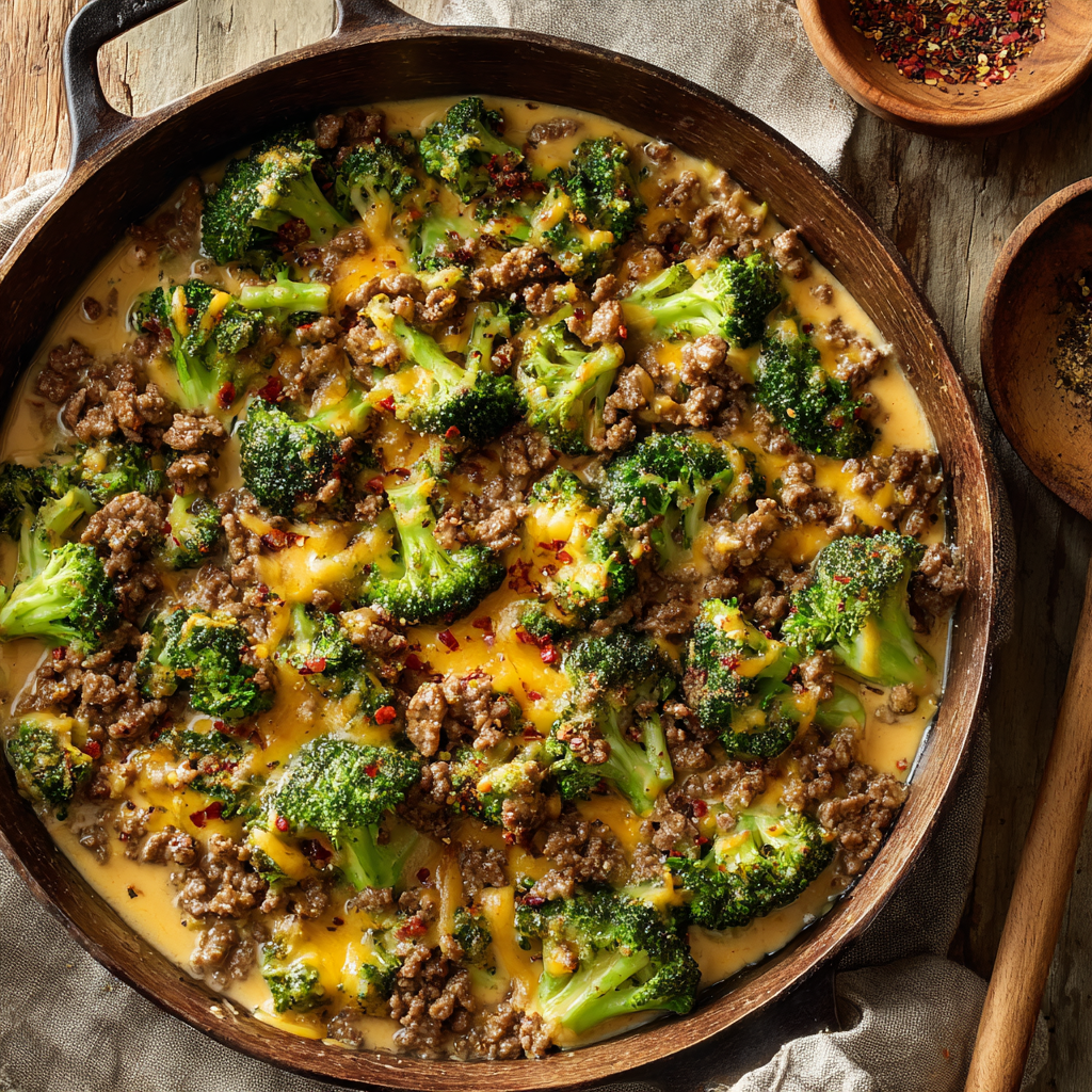 Cheesy Ground Beef and Broccoli