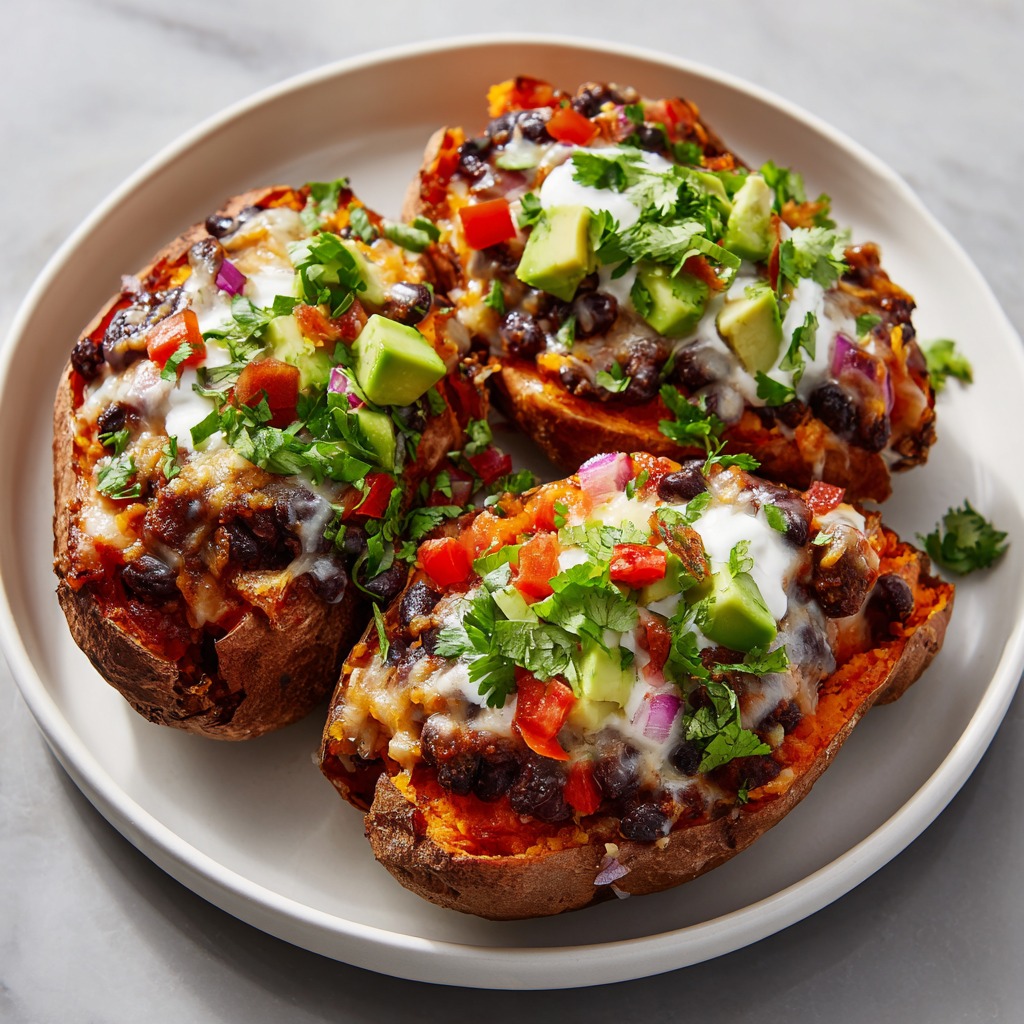 Loaded Sweet Potatoes with Black Beans & Salsa