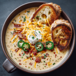 Spicy Jalapeño Popper Soup with Grilled Cheese Dippers