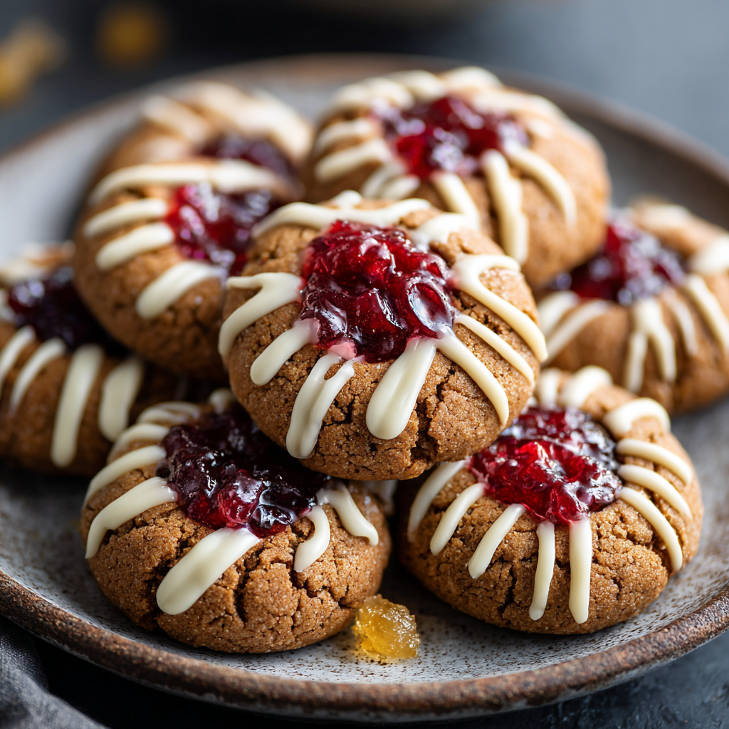 Gingerbread Thumbprint Cookies with Cranberry Sauce