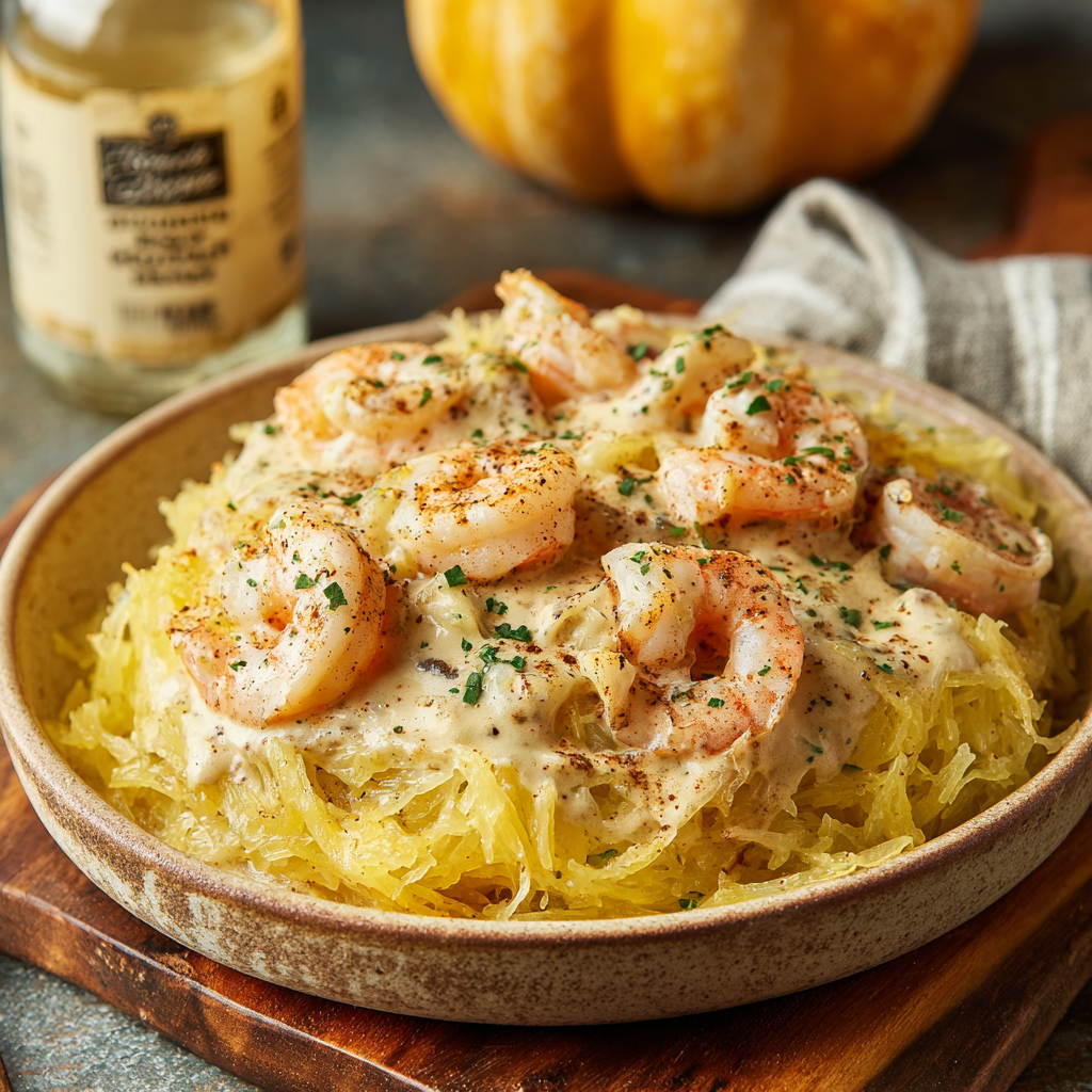 2-Point Shrimp Alfredo Over Spaghetti Squash