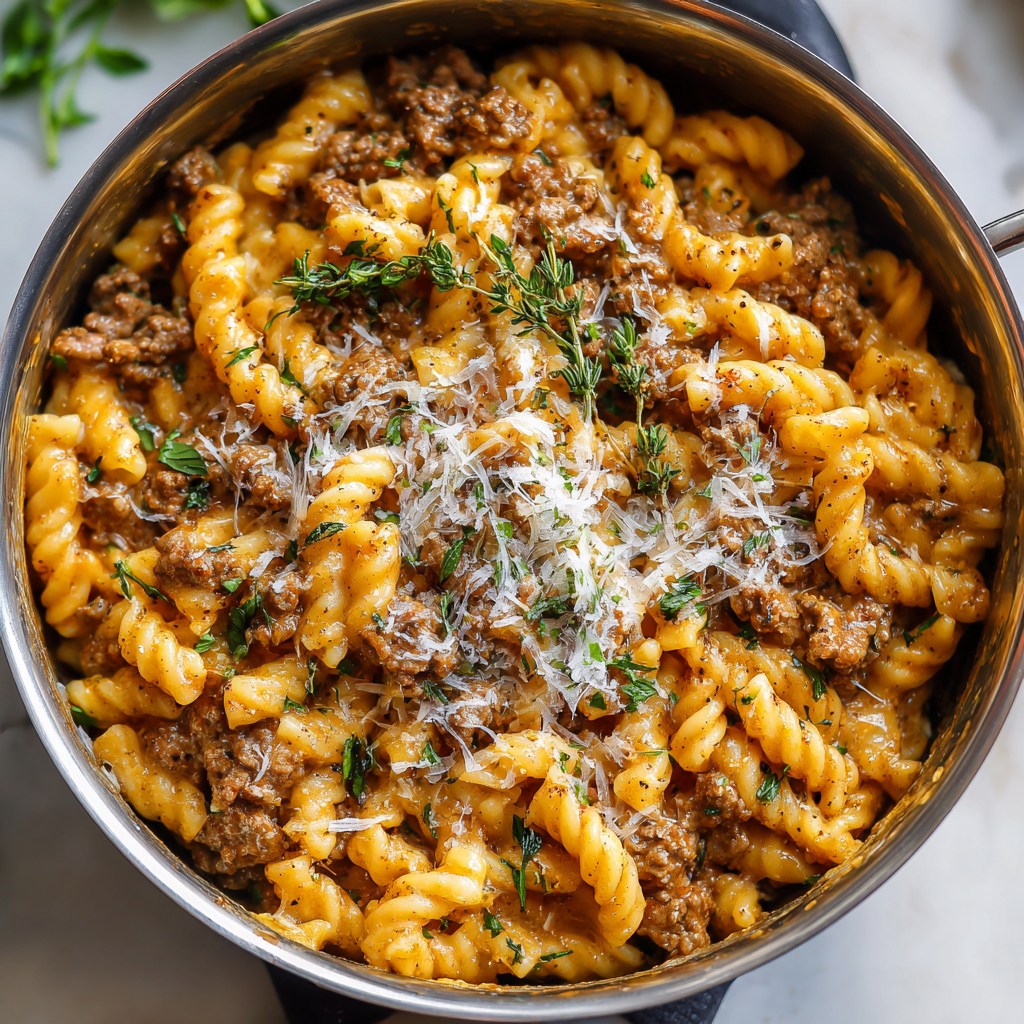 One-Pot Creamy Beef & Garlic Butter Pasta