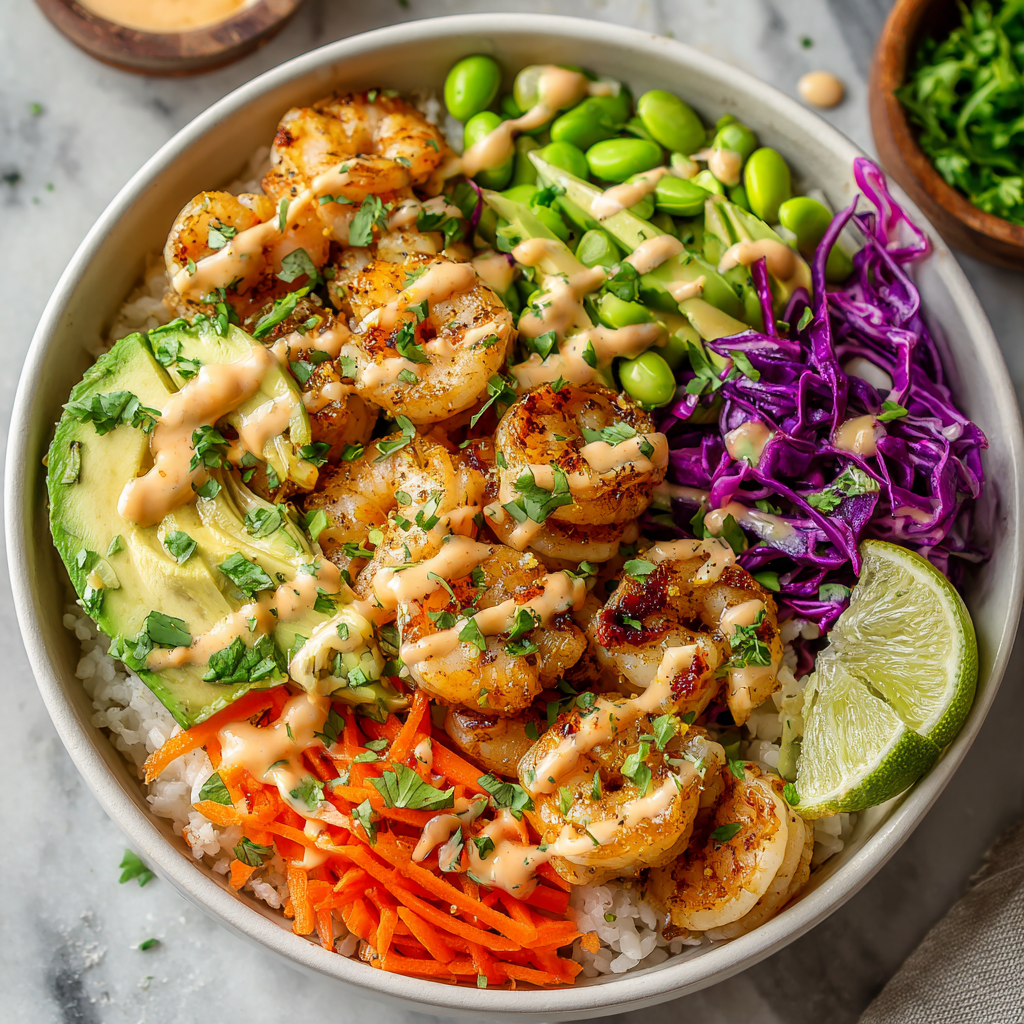 Spicy Garlic Shrimp Bowls with Sriracha Lime Sauce