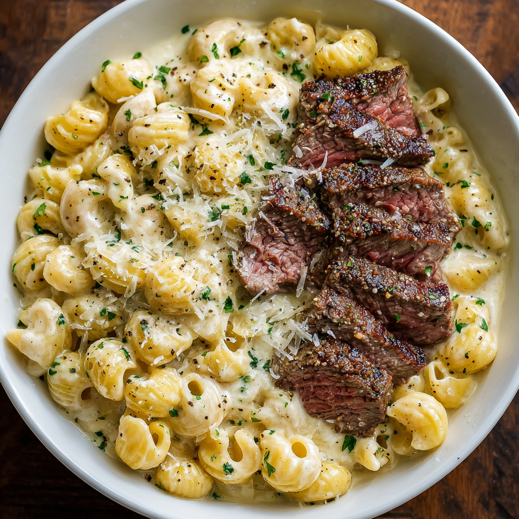 Garlic Steak Alfredo Mac & Cheese