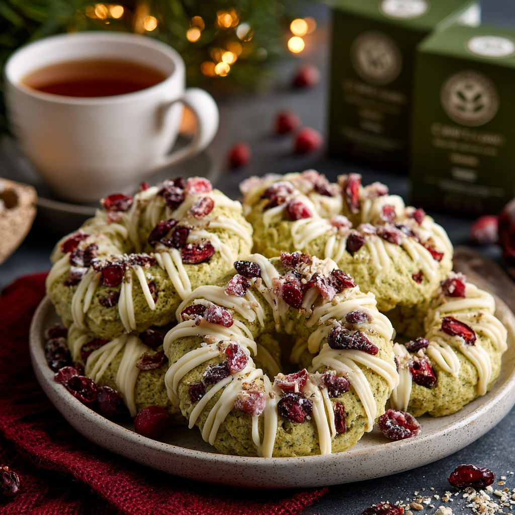 Matcha White Chocolate Wreath Cookies