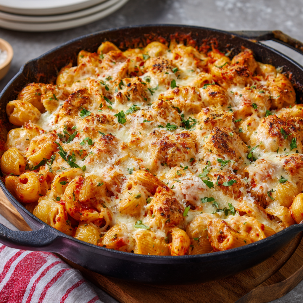 Chicken Parmesan Mac & Cheese Bake