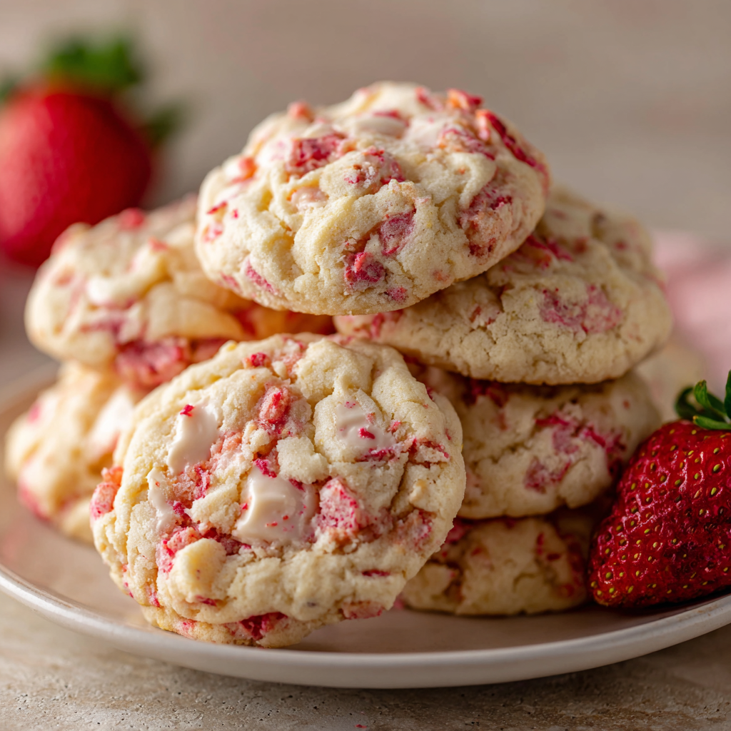 Strawberries ‘N’ Cream Cake Mix Cookies