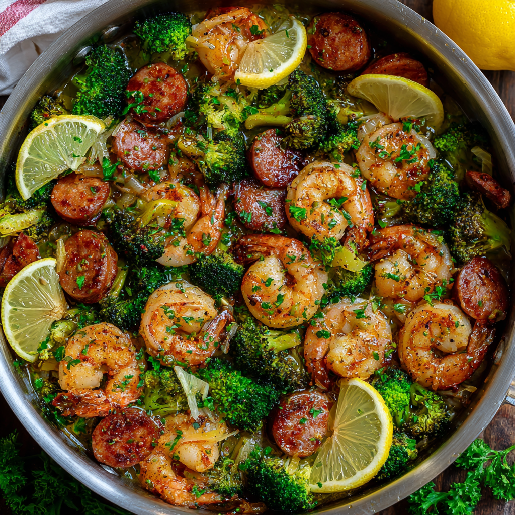 Garlic Butter Shrimp, Sausage & Broccoli