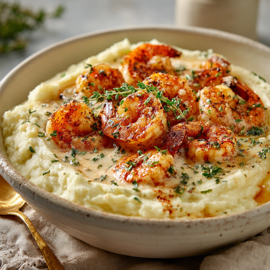 Creamy Garlic Shrimp with Buttery Mashed Potatoes
