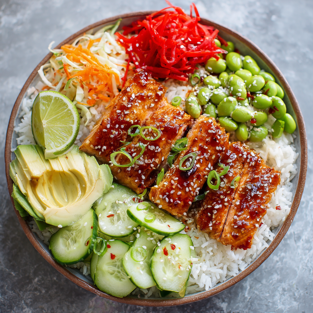 Sweet & Spicy Honey Sriracha Salmon Bowls