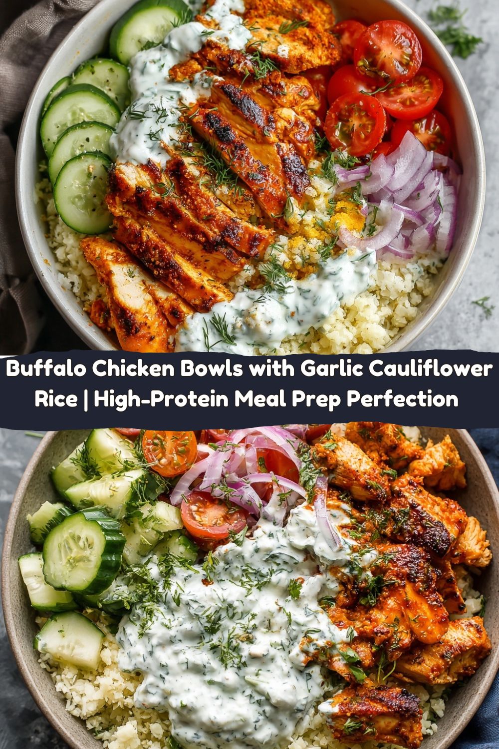 Buffalo Chicken Bowls with Garlic Cauliflower Rice 