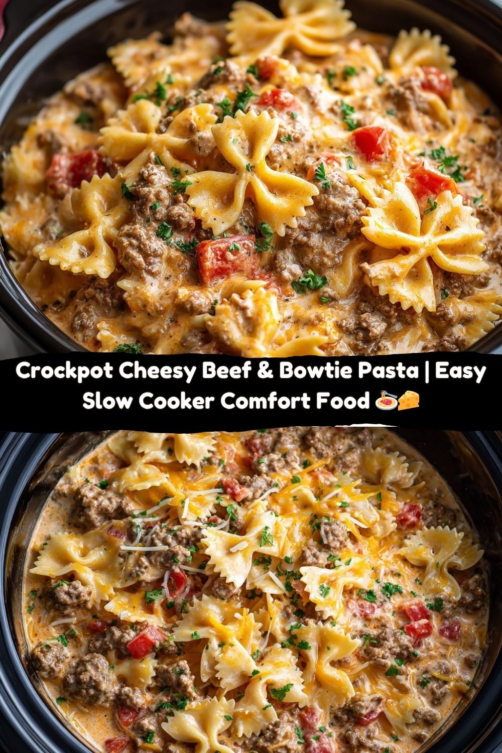 Easy Crockpot Cheesy Beef & Bowtie Pasta