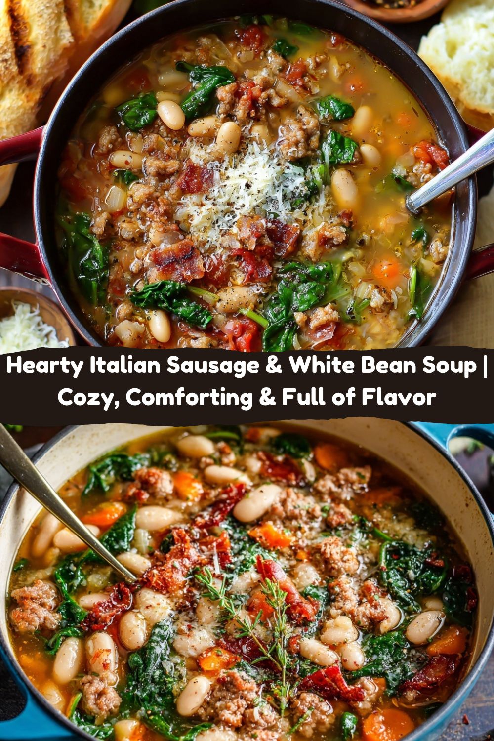 Hearty Italian Sausage & White Bean Soup with Spinach and Bacon