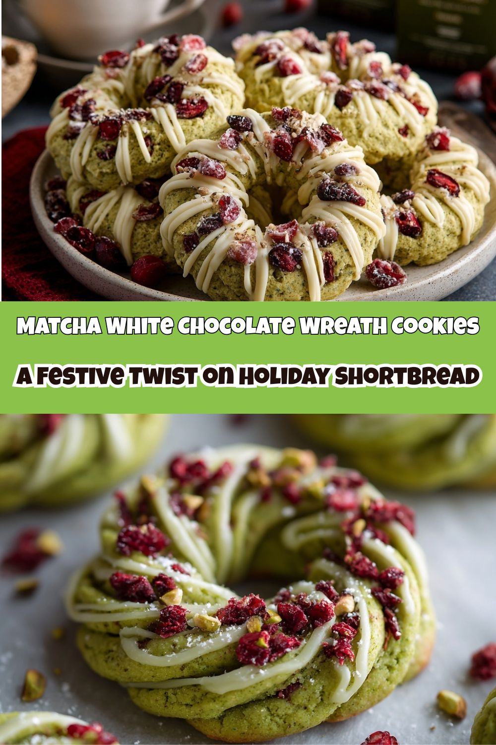 Matcha White Chocolate Wreath Cookies