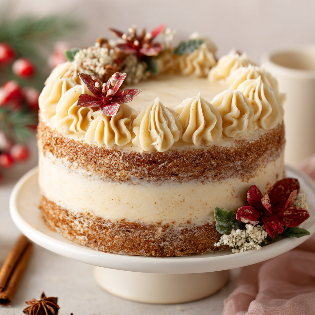 Christmas Spice Cake with Eggnog Buttercream