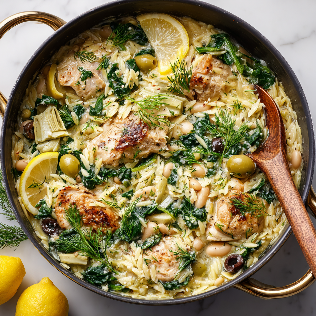 Lemon Chicken Orzo with Spinach