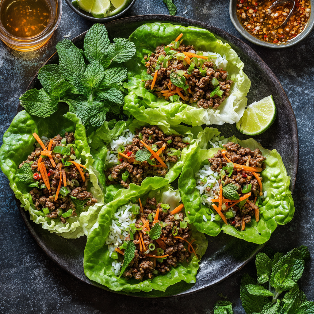 Vietnamese Beef Lettuce Cups with Crispy Rice