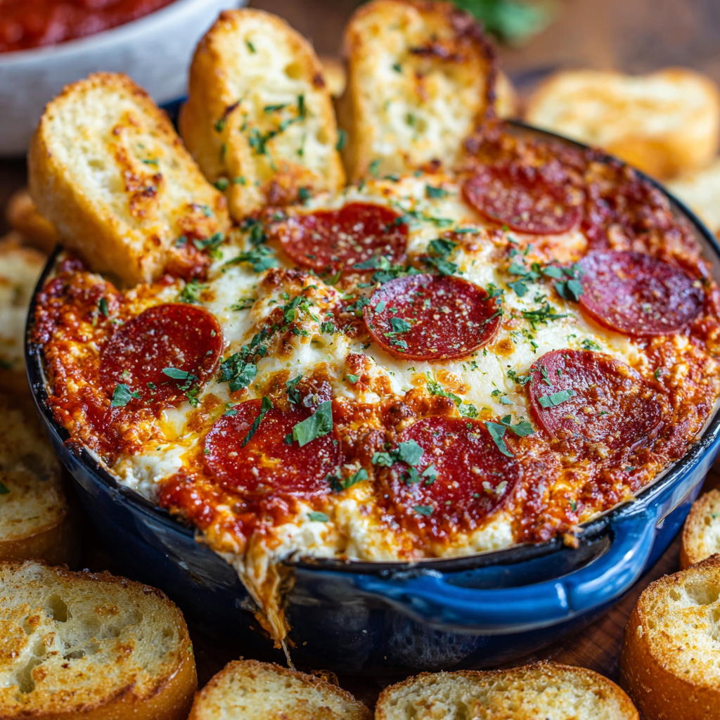 Pizza Dip with Garlic Butter Bread
