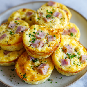 Keto Egg Bites with Ham, Cheese & Onion
