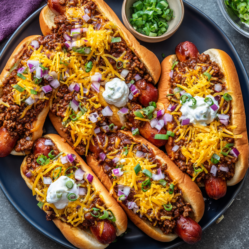 Chili Cheese Dogs (No-Bean Chili)