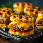 Cheesy Ground Beef Waffle Sliders