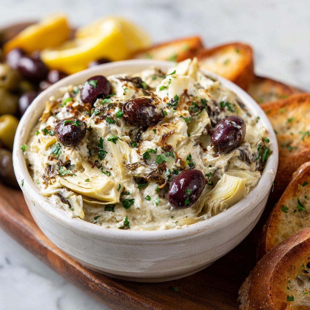 Roasted Garlic Artichoke Olive Dip